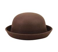 Elegant Adults Solid Hat Roll Up Brim Panama Bowler Hat Bucket Hat Mens Womens Classic Wool Round Bowler Hats Cap Fishing Cap Coffee