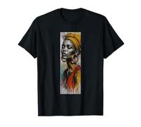 Elegant African Woman Headwrap Watercolor Drip Art T-Shirt