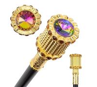 Elegant Alloy Cane, Double-section Luxury Gentleman'S Fashion Crosier Stick, Colored Gemstones Scepter for Elderly & Outdoor Enthusiasts