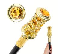Elegant Alloy Cane, Double-section Luxury Gentleman'S Fashion Crosier Stick, Golden Gemstone Scepter for Elderly & Outdoor Enthusiasts