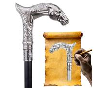 Elegant Alloy Steampunk Cane, Gothic Luxury Gentleman'S Fashion Crosier Stick with Silver Horse Head Knob, 93cm, for Cosplay & Party