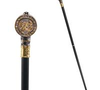 Elegant Alloy Steampunk Cane, Gothic Luxury Gentleman'S Fashion Crosier Stick with Totem Knob, 93cm, for Cosplay & Party(Gold)