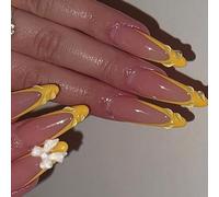 Elegant Almond False Nails 24Pcs Full Coverage Orange Press On Nails Stick On Nails Artificial For Quick Nails Makeover
