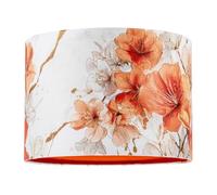 Elegant and Chic Orange and Gold Floral Watercolour Cotton Fabric Lamp Shade with Inner Lining | 18cm x 25cm | Beautiful Design for the Home by Happy Homewares