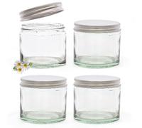 Elegant and Durable 250ml Large Clear Glass Jars with Airtight Silver Lids - Perfect for Candlemaking, Storage, DIY Beauty and Gifting - Heat-Resistant, Refillable & Stylishly Compact - Set of 4