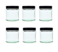 Elegant and Durable Clear Glass Jars with Airtight Black Lids - Perfect for Candlemaking, Storage, DIY Beauty and Gifting - Heat-Resistant, Refillable & Stylishly Compact (120ml, Set of 6)
