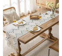 Elegant And Luxurious Boho Table Runner Natural Cotton Woven Runner with Tassels for Home Kitchen Dining Table décor, for Modern Farmhouse Decor (Blu,33x185cm)