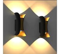 Elegant and Luxury Waterproof LED Wall Light - Up and Down Luxury Lighting, Hourglass Design, Hallway, Bedroom, Garden, Living Room (Black and Gold, Pack of 2 (20cm x 10cm, 3000K Warm Light))