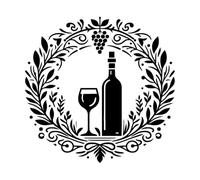 Elegant and Wine Emblem with a Bottle Glass Grapes and Floral Wreath in Minimalist Style Fine Carving Decals 67.2x68.8cm Do not Damage The Wall Surface Black