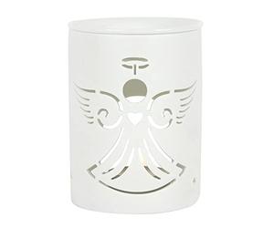 Elegant Angel Cut-Out Design White Ceramic Oil Burner - 13.6cm x 10.6cm (1 Pc.) - Premium Quality Material - Ideal for Aromatherapy, Home Decor Accent & Gift