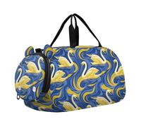 Elegant Animal Swan Gold and Blue Small Gym Bag with Shoes Compartment Lightweight Carry On Bag for School Practice, Sports, Travel bulto de viaje
