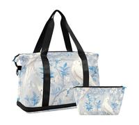 Elegant Animal White Cockatoos Bird Gray Blue Carry On Personal Item Bag with Wet Pocket Adjustable Strap Gym Bag for Business Trips 2 Pcs Set for Men Women