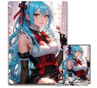 Elegant Anime Maid with Aqua Hair in A Floral Setting 1000Piece Puzzle Wooden Jigsaw Puzzles for Adults Challenging Brain Teaser Family Activity Home Decor 1000 PCS(38x26cm)