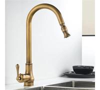 Elegant Antique Brass Kitchen Faucet Single Hole Sink Mixer with Copper Pull-Out Sprayer Modern Design for Stylish Kitchen Decor & Functional Tap