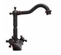 Elegant Antique Brass Kitchen Sink Faucet 1 Hole Mixer Tap with Double Cross Handles Stylish Black Basin Tap for Modern & Vintage Kitchens & Easy Installation