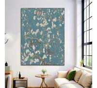 Elegant Apricot Blossom Pictures For Living Room | 50X70Cm Prints For Walls | Canvas Wall Art For Hallway Stairs | Room Decor | Unframed Posters | Blue-Gray Artwork (Impressionist Oil Painting)