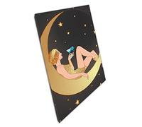 Elegant Art Deco 1920s Style Glamour Flapper Girl In Gold Resting On A Crescent Moon Wall Art Print On Canvas Picture For Home Office Decor 45x30cm (18x12In)