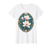 Elegant Art Nouveau Magnolia Floral Bloom Design Value Graphic T-Shirt, Women, White, M