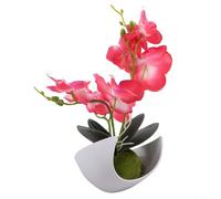 Elegant Artificial Butterfly Orchid Potted Plant, 27 cm Tall, Plastic Faux Flowers for Home Wedding Decoration, Rose Red/Purple/Green/White(Rose red)