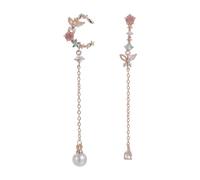 Elegant Asymmetrical Butterfly Stud Earrings for Women Dainty Cubic Zircon Jewellery Moon Flowers Accessories Gifts Statement Charms (Rose Gold Plated)