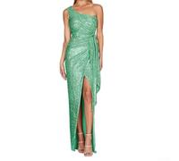 Elegant Backless Lace Up Dress for Women Featuring Ruffles, Slit and Sequin Accents, Sleeveless Design for Wedding, Evening Party and Special Occasions (M Light green)