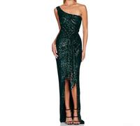 Elegant Backless Lace Up Dress for Women Featuring Ruffles, Slit and Sequin Accents, Sleeveless Design for Wedding, Evening Party and Special Occasions (XL Dark green)