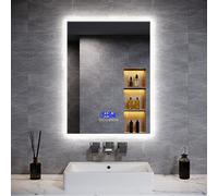 ELEGANT Backlit LED Bathroom Mirror with Shaver Socket & Bluetooth, 80x60cm | Illuminated Bathroom Mirror with Dimmable Brightness & Touch Sensor, Smart Wall Mirror with Anti-Fog for Bathroom Grooming