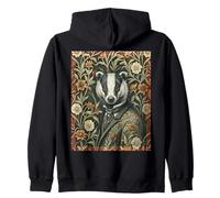Elegant Badger in Evening Attire Vintage Woodland Zip Hoodie