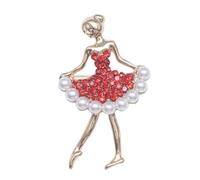 Elegant Ballet Dancer Brooch with Pearl and Crystal Accents - Cute Small Rhinestone Dancing Girls Lapel Pin for Women, Hat, Bag, Suit Accessory, Fashion Jewellery Gift (Red)