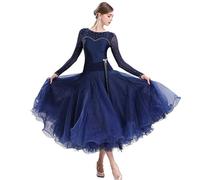 Elegant Ballroom Dance Dress National Standard Modern Competition Costume Big Swing Women Waltz Dacing Clothes Stage Wear(Blue1,S)