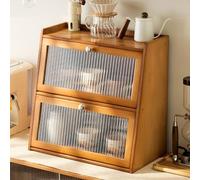 Elegant Bamboo Kitchen Cabinet with Glass Doors Trapezoidal Mini Drawer Unit for Kitchen Living Room Bedroom 40/50 x 28 x 50 cm Stylish & Functional Storage Solution