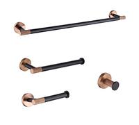 Elegant Bathroom Accessory Set - Towel Bar, Toilet Paper Holder, Towel Hook, Soap Dish & Toilet Brush - Black & Rose Gold Fixtures for Stylish Bathroom Upgrade