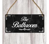 Elegant Bathroom Door Sign - Classic Hanging Toilet Plaque - Vintage Black Marble Effect Restroom Sign - Stylish Home, Guest Bathroom & Airbnb Wall Decor (Small: 19 cm (H) × 9 cm (W))