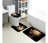 Elegant Bathroom Mat Sets 3 Piece, Moon Butterfly Absorbent Non Slip Toilet Rugs U Shaped Washable, Luxurious Floral Quick Dry Flannel Bathroom Rug Set