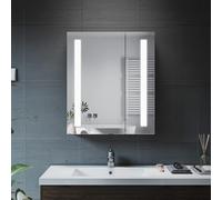 ELEGANT Bathroom Mirror Cabinet with Lights, 600 x 700mm Illuminated Stainless Steel Mirror Cabinet, LED Bathroom Cabinet with Shaver Socket and Adjustable Shelves