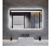 ELEGANT Bathroom Mirror with LED Lights 120x70cm, Bathroom Wall Mirror Backlit Mirrors with Front Light, Shaver Socket,3 Color Lighting, Dimmable, Defogging, Touch Sensor & Memory Function, IP44