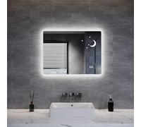 ELEGANT Bathroom Mirror with LED Lights, 80x60cm Backlit Illuminated Bathroom Mirror with Shaver Socket, 3 Colour Dimmable Lights, Anti-Fog, Touch Sensor & Memory Function, IP44, Star & Moon Mirror