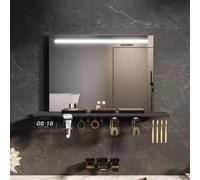 ELEGANT Bathroom Mirror with Lights 80x60cm, Rectangular LED Bathroom Mirror Wall Mounted Mirrors with Removable Shelf, 3 Colors Dimmable, Anti-Fog, Memory Function & IP44