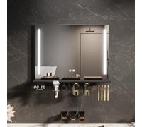 ELEGANT Bathroom Mirror with Removable Shelf, 800x600mm 3 Color Lighting Illuminated Bathroom Mirror with Storage, Dimmable, Defogger, Memory Function Wall Mounted Mirrors