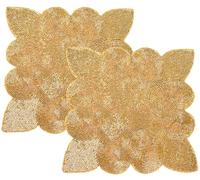 Elegant Beaded Placematss - 13” Square Handmade Glass Bead Table Mats for Dining, Thanksgiving, Wedding & Home Décor, Durable, Easy to Clean & Elegant Design Set of 2 (Mustard) - ALPHA Living HOME