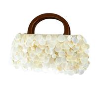Elegant Beaded Shell Design Top Handle Purse Styles Handmade Handbag For Vacation Essential And Casual Occasion Beach Bag With Wooden Handle