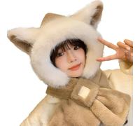 Elegant beanie hat, winter hat for women, carnival, thick and warm with integrated neck warmer for autumn and winter, it has ears and a scarf