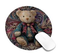 Elegant Bear Mouse Pad, Cream Gold Plush Teddy Design, Colorful Swirling Pattern, Perfect Choice for Christmas or Spring, Non-Slip Washable Gaming Mouse Pad for Home and Office Round 8x8 Inch