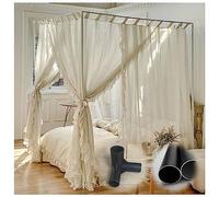 Elegant Bed Netting Canopy with Curtain 4 Corners Canopy Bed Frame Post Poles with Curtains Mosquito Net Bed Frame Curtain Brackets Aluminum Alloy Black,King