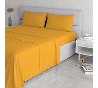 Elegant Bedding Set, Made in Italy - Complete Bed Set, Fitted Sheet, Top Sheet 240 x 270 cm and Pillowcases with Inner Flap, Yellow, Double