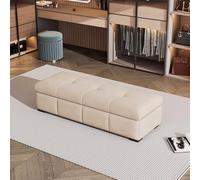 Elegant Beige Velvet Storage Ottoman Bench - Italian Minimalist Upholstered Entryway Seat Soft Footrest Stool with Hidden Storage for Living Room 60x45x40cm Chic Home Decor