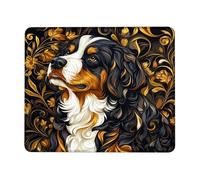 Elegant Bernese Mountain Dog Art Mouse Pad, Black Gold Floral Design Non-Slip Desk Pad, Washable Gaming Mousepad for Home and Office Use Square 8x10 Inch