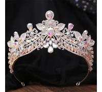 Elegant Big Flower Crystal Tiara For Women Wedding Girls Party Crown Hair Dress Jewelry Accessories silver AB