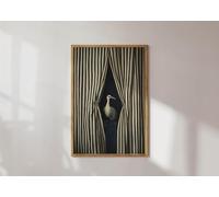 Elegant Bird Art Print, Surreal Black and White Striped Wall Decor, Modern Statement Living Room Artwork 50x70cm framework