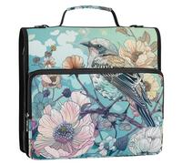 Elegant Bird Blue 1.5 Inch 3 Rings Office Binder Organizer with Handle Multi-Pocket Documents Files Storage Bag for Middle School
